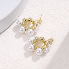 Pearl & 18K Gold-Plated Open Circle Drop Earrings