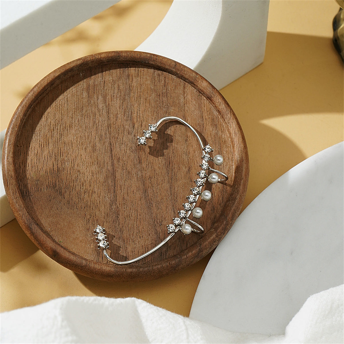 Cubic Zirconia and Pearl Curved Ear Cuff, stud earrings for women, everyday style, lifestyle look
