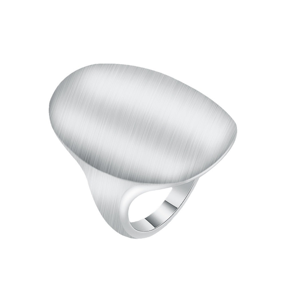Silver-Plated Frosted Oval Band Ring, silver statement rings for women, dainty minimalist design, front view