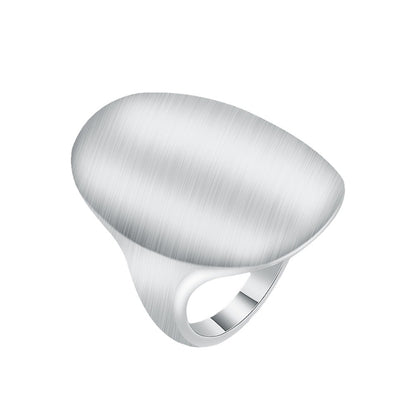 Silver-Plated Frosted Oval Band Ring, silver statement rings for women, dainty minimalist design, front view