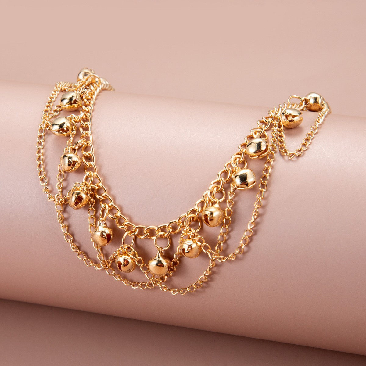 18K Gold-Plated Bell Tassel Anklet, gold anklet bracelet, everyday style, detail close-up