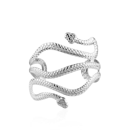Silver-Plated Serpentine Arm Cuff, botanical inspired, detail close-up