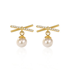Cubic Zirconia & Pearl 18K Gold-Plated Drop Earrings