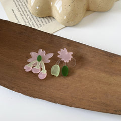 Pink Acrylic & Silver-Plated Botany Asymmetrical Stud Earrings