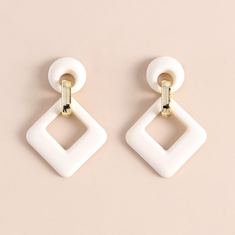 Beige Enamel & 18K Gold-Plated Open Rhombus Drop Earrings