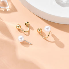 White Pearl & 18K Gold-Plated U-Shaped Ear Jackets