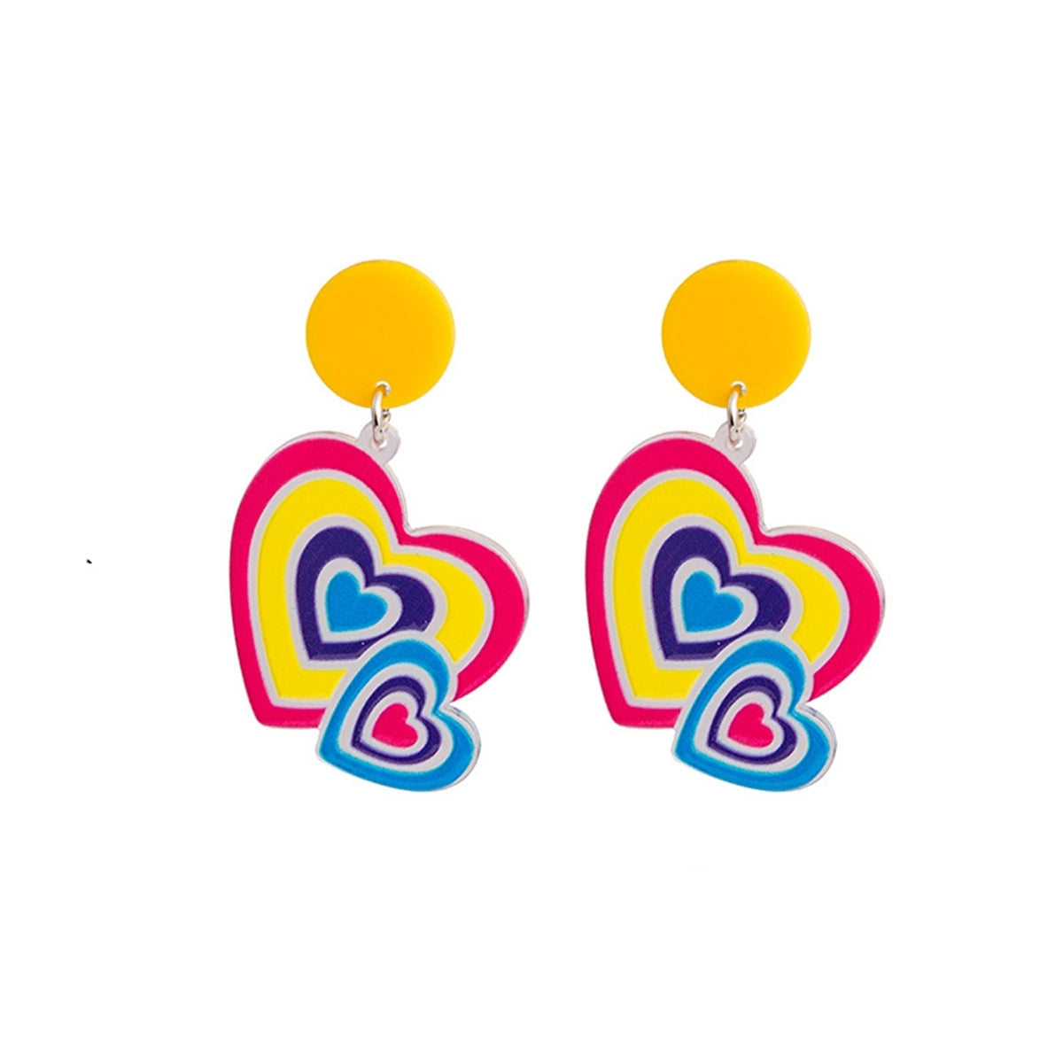 Yellow & Pink Stacked Heart Drop Earrings