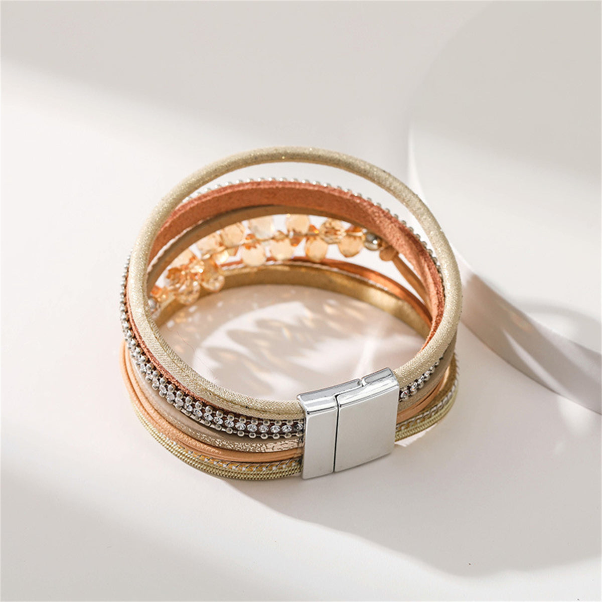 Coffee & Acrylic Cubic Zirconia Layered Bracelet