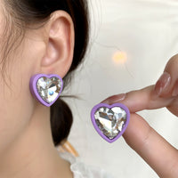 Purple & Crystal Heart Stud Earrings