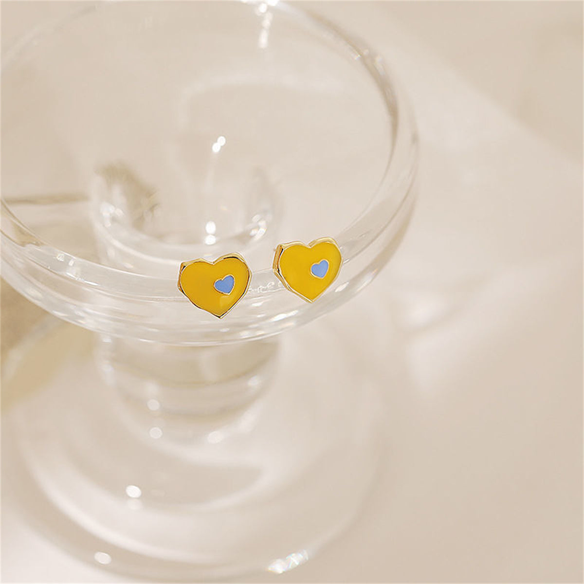 Orange Enamel & 18K Gold-Plated Heart Stud Earrings