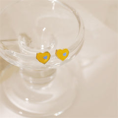 Orange Enamel & 18K Gold-Plated Heart Stud Earrings