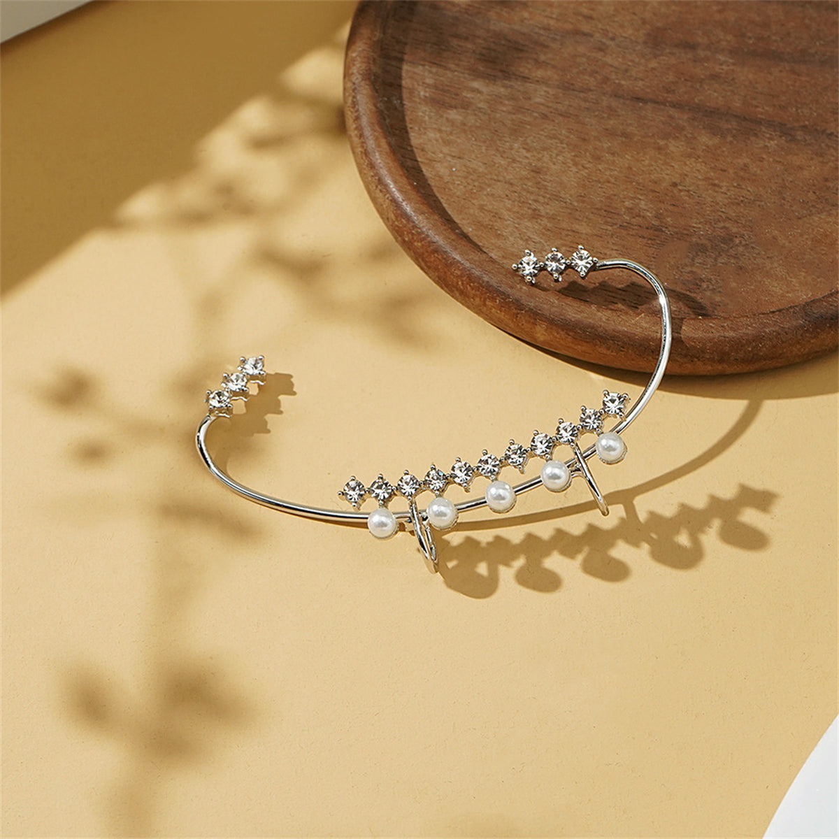 Cubic Zirconia and Pearl Curved Ear Cuff, stud earrings for women, everyday style, styled look