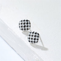 Black & White Silver-Plated Checkerboard Square Stud Earrings