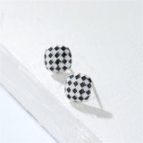 Black & White Silver-Plated Checkerboard Square Stud Earrings