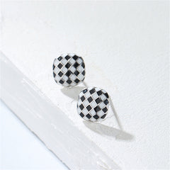 Black & White Silver-Plated Checkerboard Square Stud Earrings
