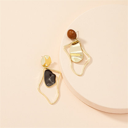 Black Enamel and 18K Gold-Plated Abstract Mismatched Drop Earrings, gold drop earrings for women, styled look