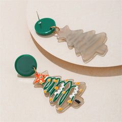 Light Green & White Christmas Tree Drop Earrings