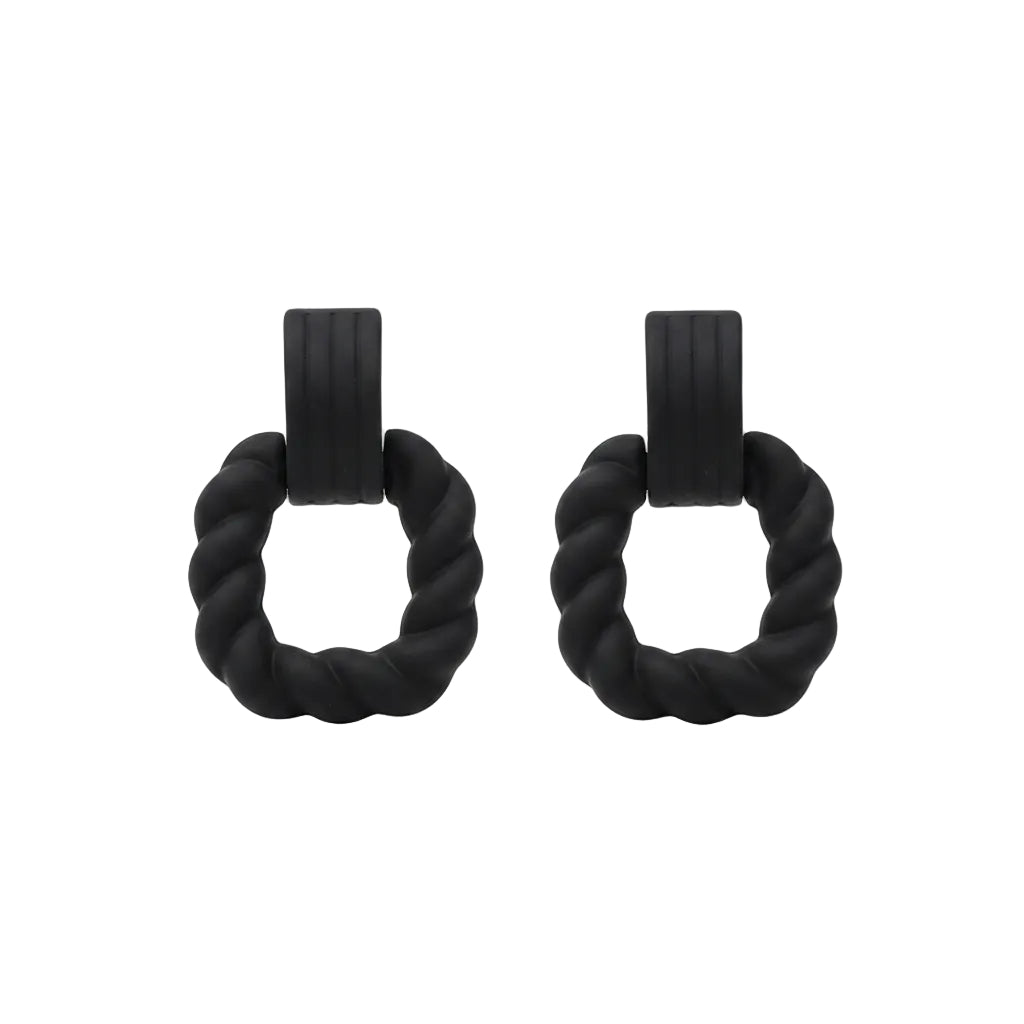 Black Resin & Silver-Plated Twine Square Drop Earrings