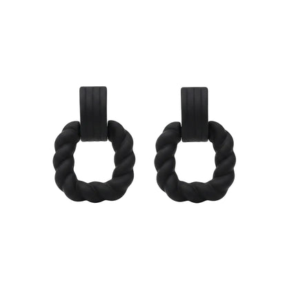 Black Resin & Silver-Plated Twine Square Drop Earrings