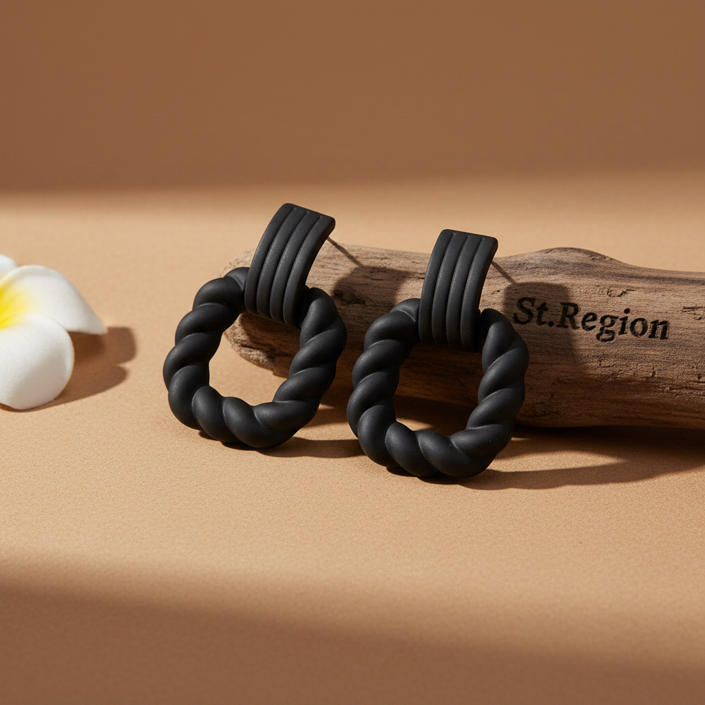 Black Resin & Silver-Plated Twine Square Drop Earrings - Street Region