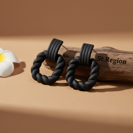 Black Resin & Silver-Plated Twine Square Drop Earrings - Street Region
