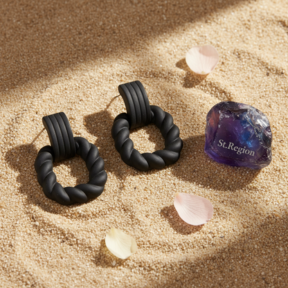 Black Resin & Silver-Plated Twine Square Drop Earrings - Street Region
