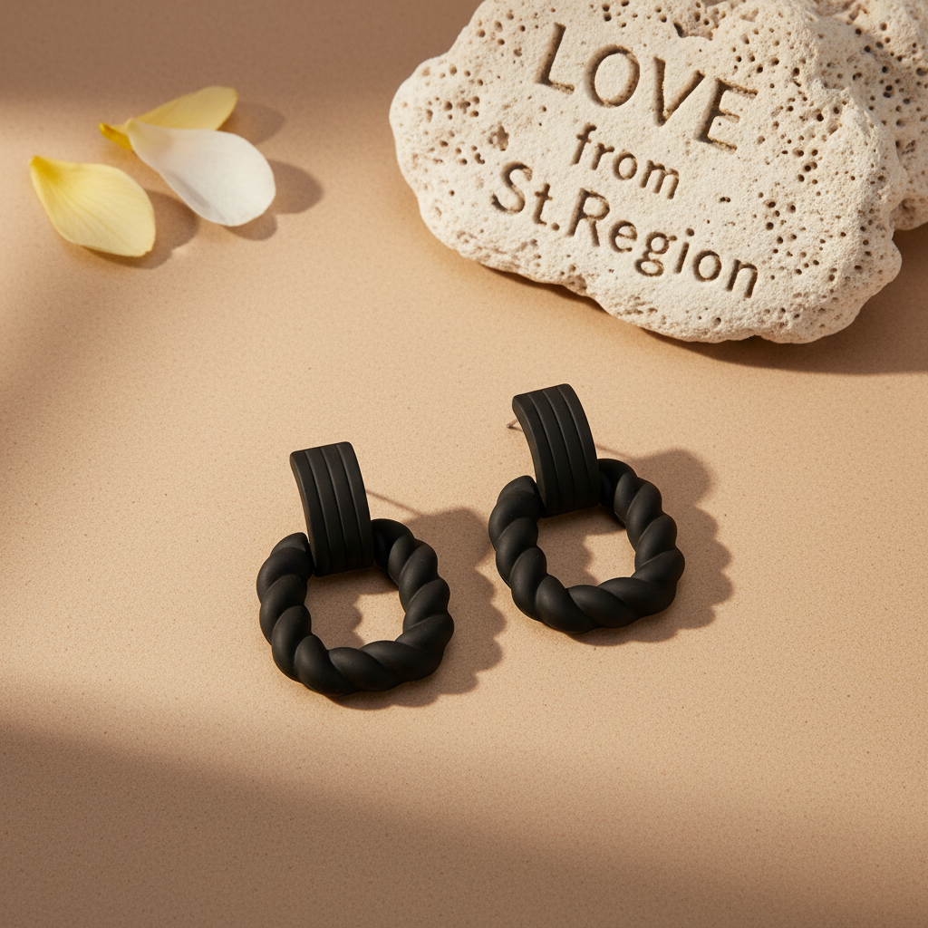 Black Resin & Silver-Plated Twine Square Drop Earrings - Street Region