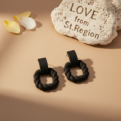 Black Resin & Silver-Plated Twine Square Drop Earrings - Street Region