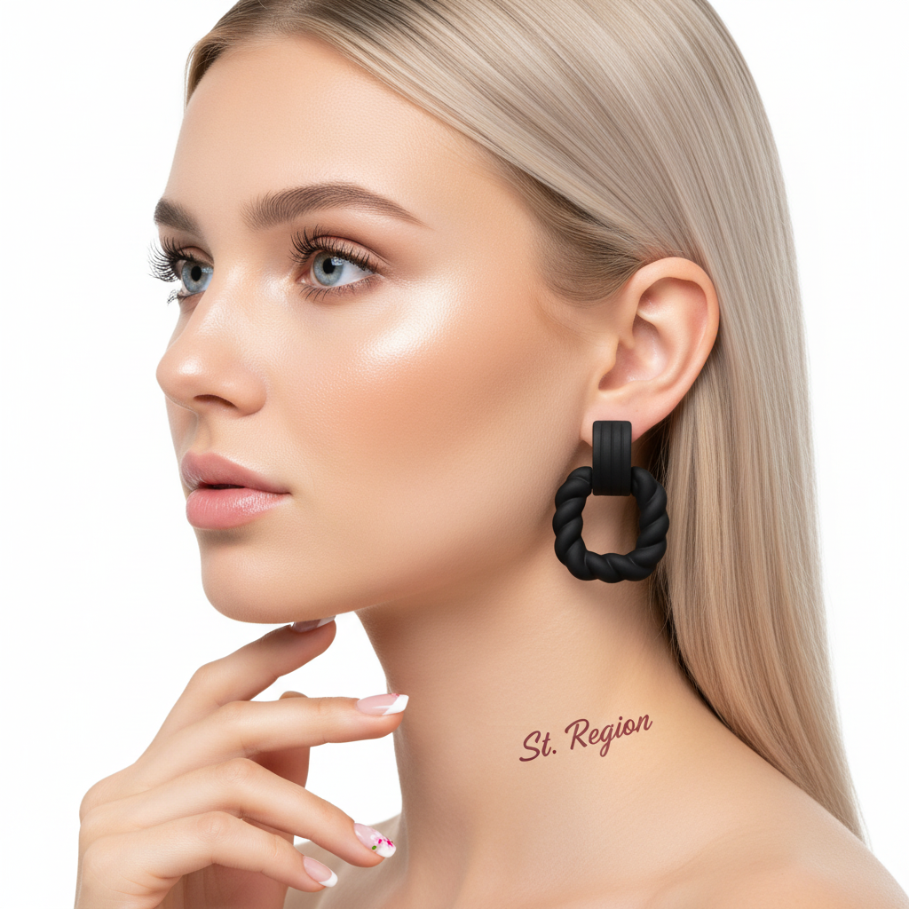 Black Resin & Silver-Plated Twine Square Drop Earrings - Street Region