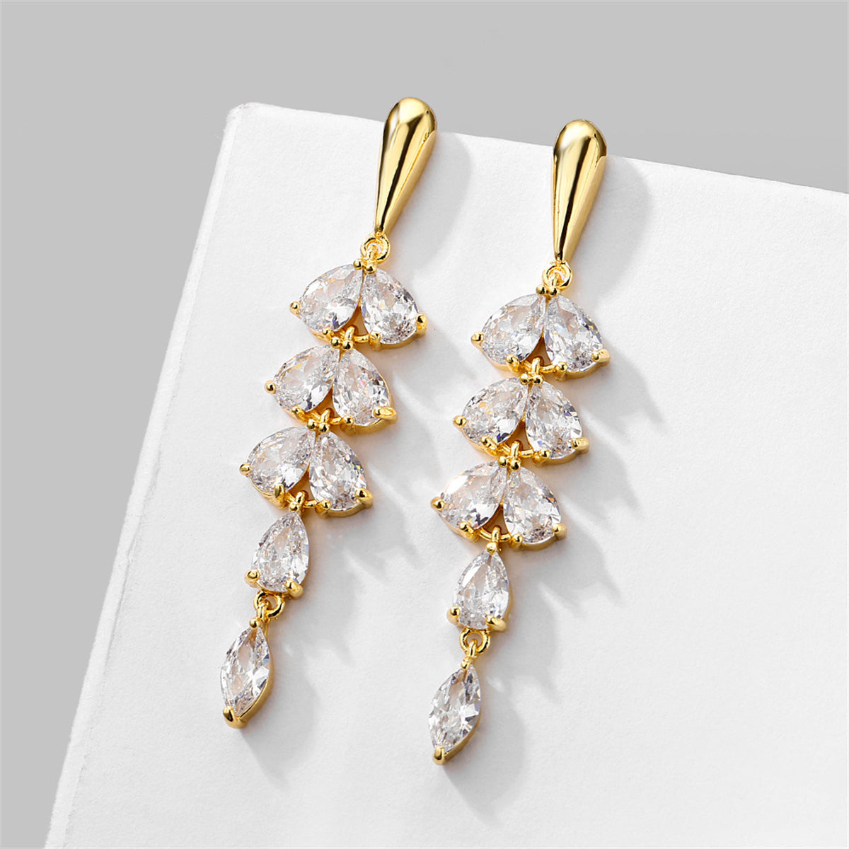 Crystal & 18K Gold-Plated Leaves Drop Earrings
