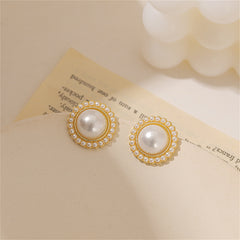 Pearl & 18K Gold-Plated Halo Round Stud Earrings