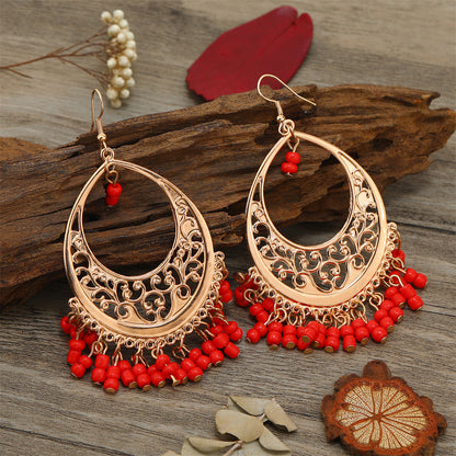 Red Turquoise and 18K Gold-Plated Openwork Filigree Drop Earrings, gold drop earrings for women, side view