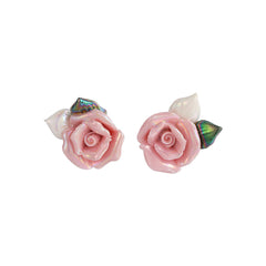 Pink Resin & Enamel 18K Gold-Plated Rose Stud Earrings