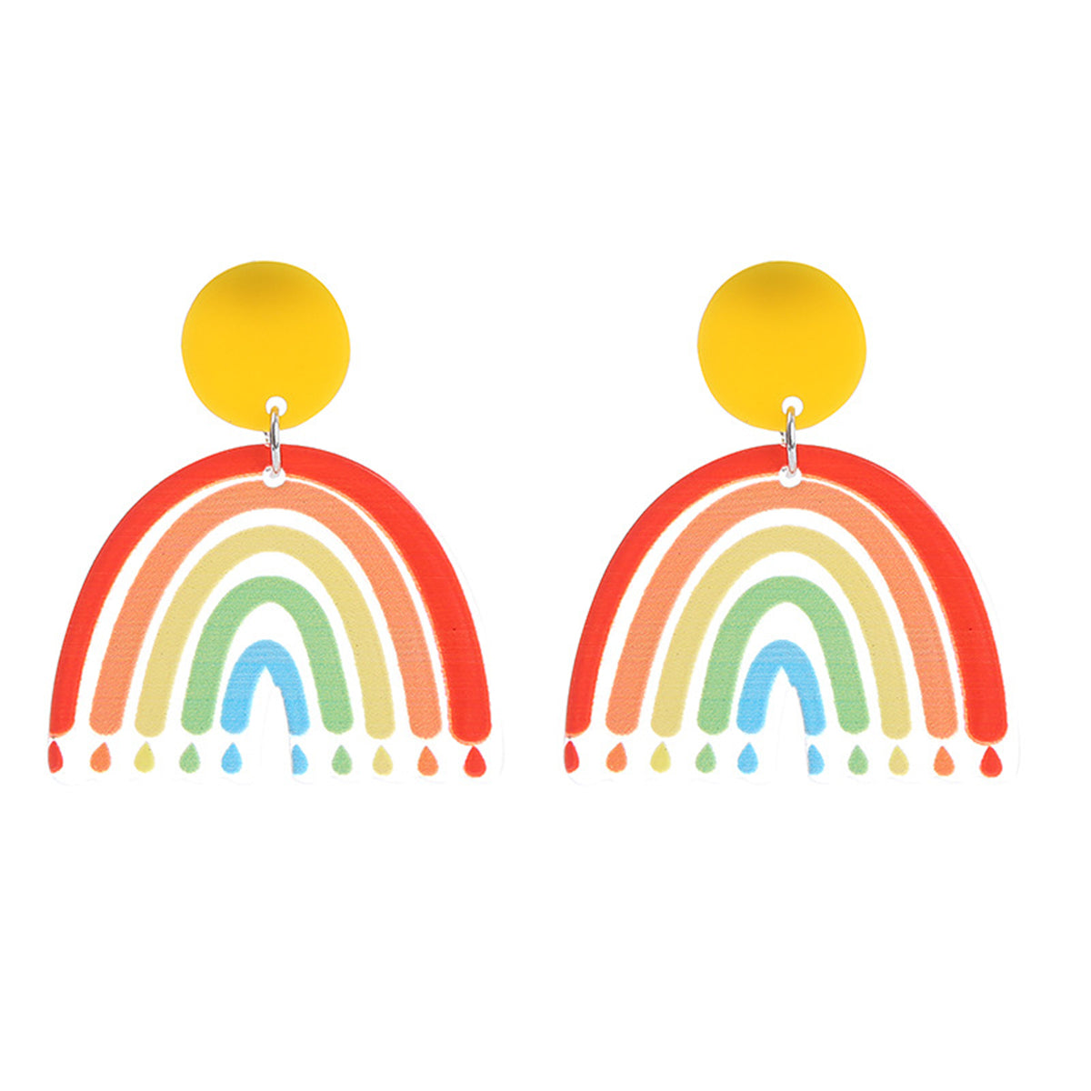 Yellow and Red Rainbow Drop Earrings, drop earrings for women, dainty minimalist design, styled look