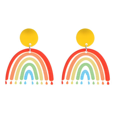 Yellow and Red Rainbow Drop Earrings, drop earrings for women, dainty minimalist design, styled look