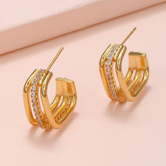 Cubic Zirconia & 18K Gold-Plated Square Huggie Earrings