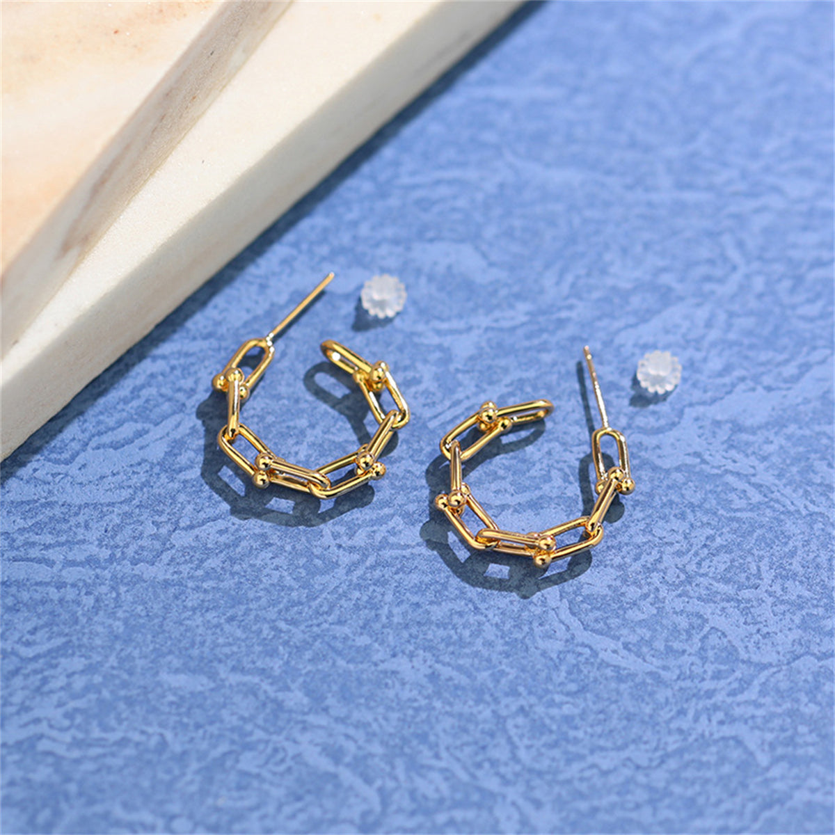 18K Gold-Plated Studded Paperclip Hoop Earrings