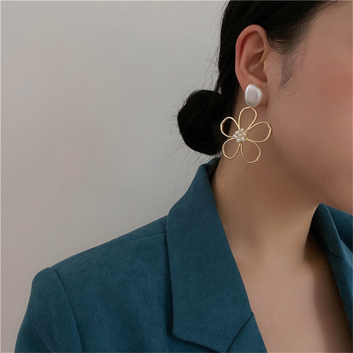 Pearl & 18K Gold-Plated Openwork Flower Drop Earrings