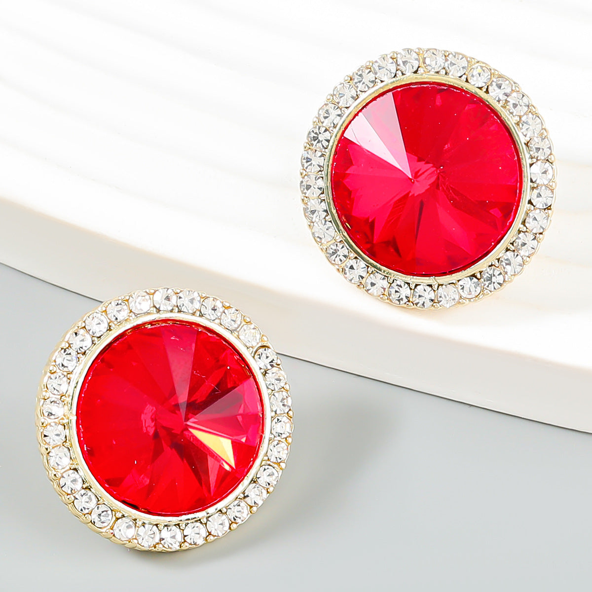 Red Crystal and Cubic Zirconia 18K Gold-Plated Hola Stud Earrings, gold stud earrings for women, front view