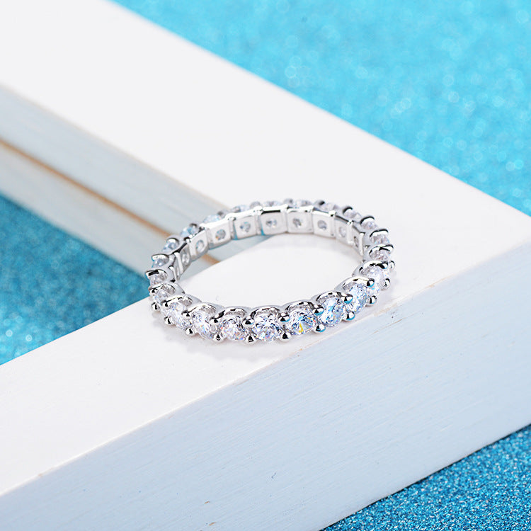Clear Crystal and Silver-Plated Eternity Band Ring, silver statement rings for women, elegant gift for her, detail close-up