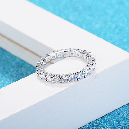Clear Crystal and Silver-Plated Eternity Band Ring, silver statement rings for women, elegant gift for her, detail close-up