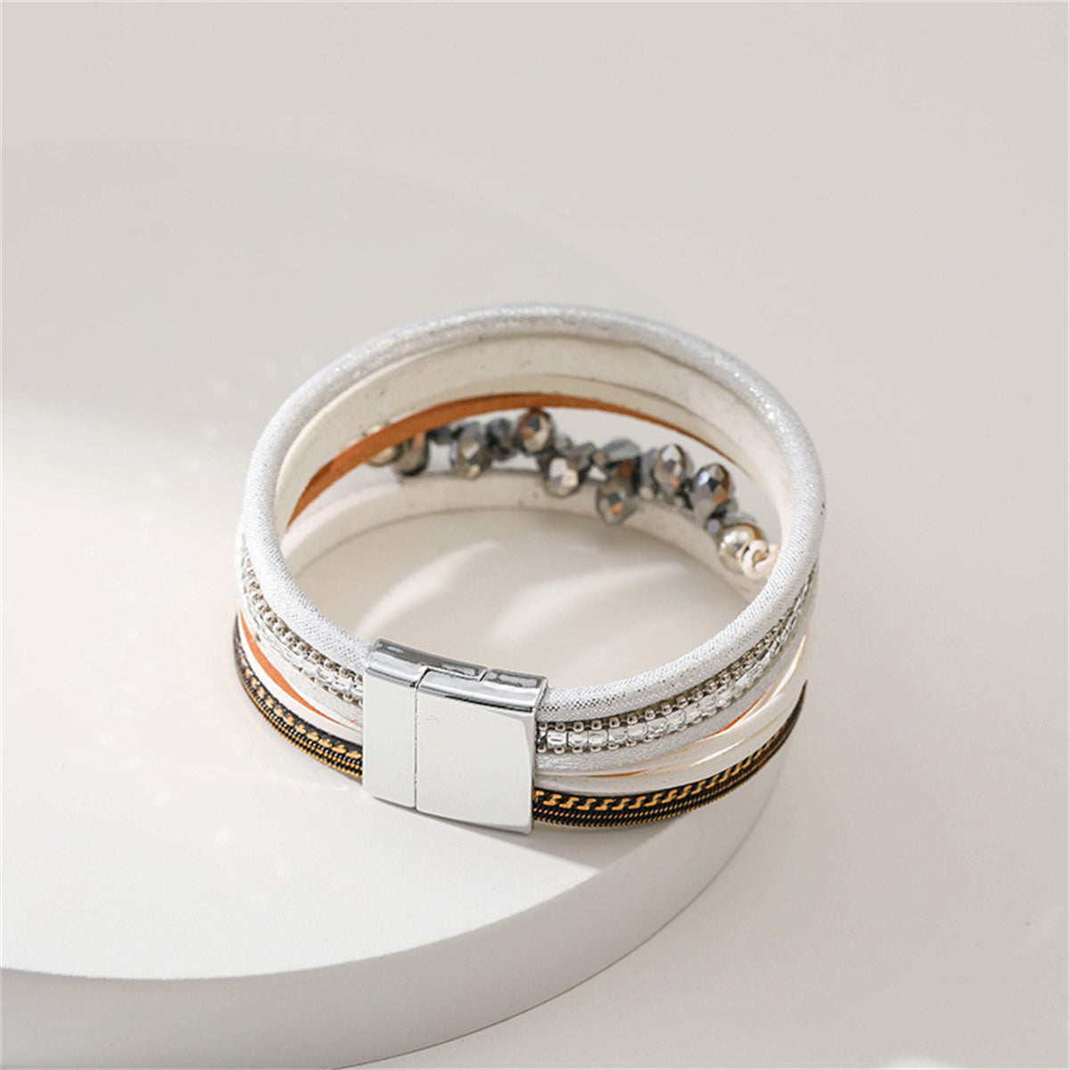 White Cubic Zirconia and Polystyrene Layered Bracelet, bracelet for women, elegant gift for her, styled look