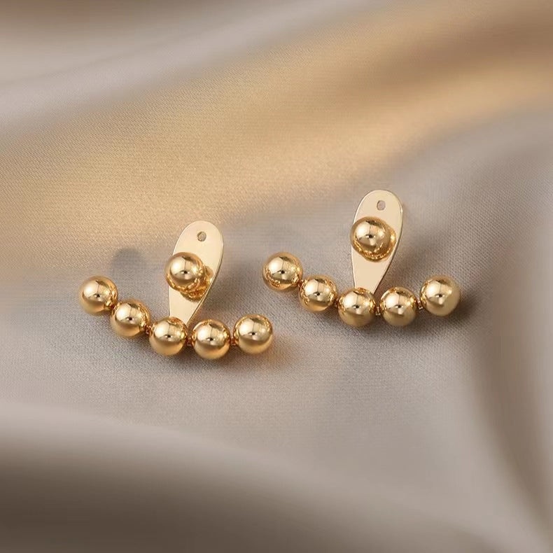 18K Gold-Plated Beaded Ear Jackets, gold stud earrings for women, elegant gift for her, detail close-up