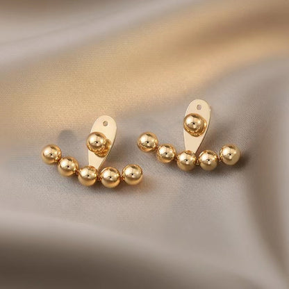18K Gold-Plated Beaded Ear Jackets, gold stud earrings for women, elegant gift for her, detail close-up