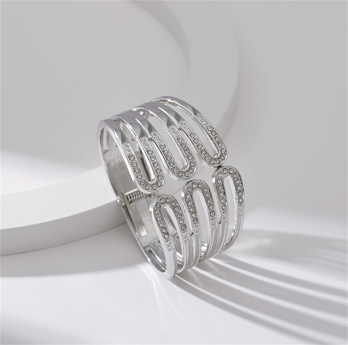 Cubic Zirconia and Silver-Plated Pin Layered Bangle, silver bangle bracelet, everyday style, styled look