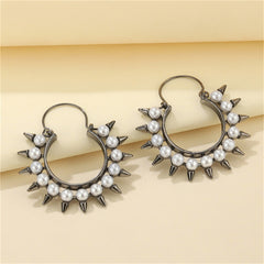 Pearl & Rhodium-Plated Spike Hoop Earrings