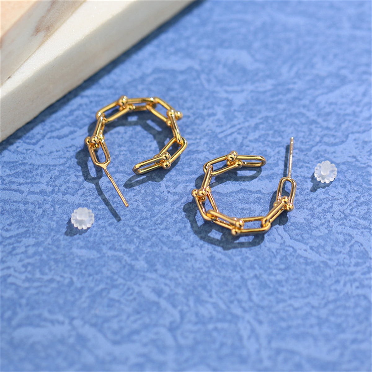 18K Gold-Plated Studded Paperclip Hoop Earrings