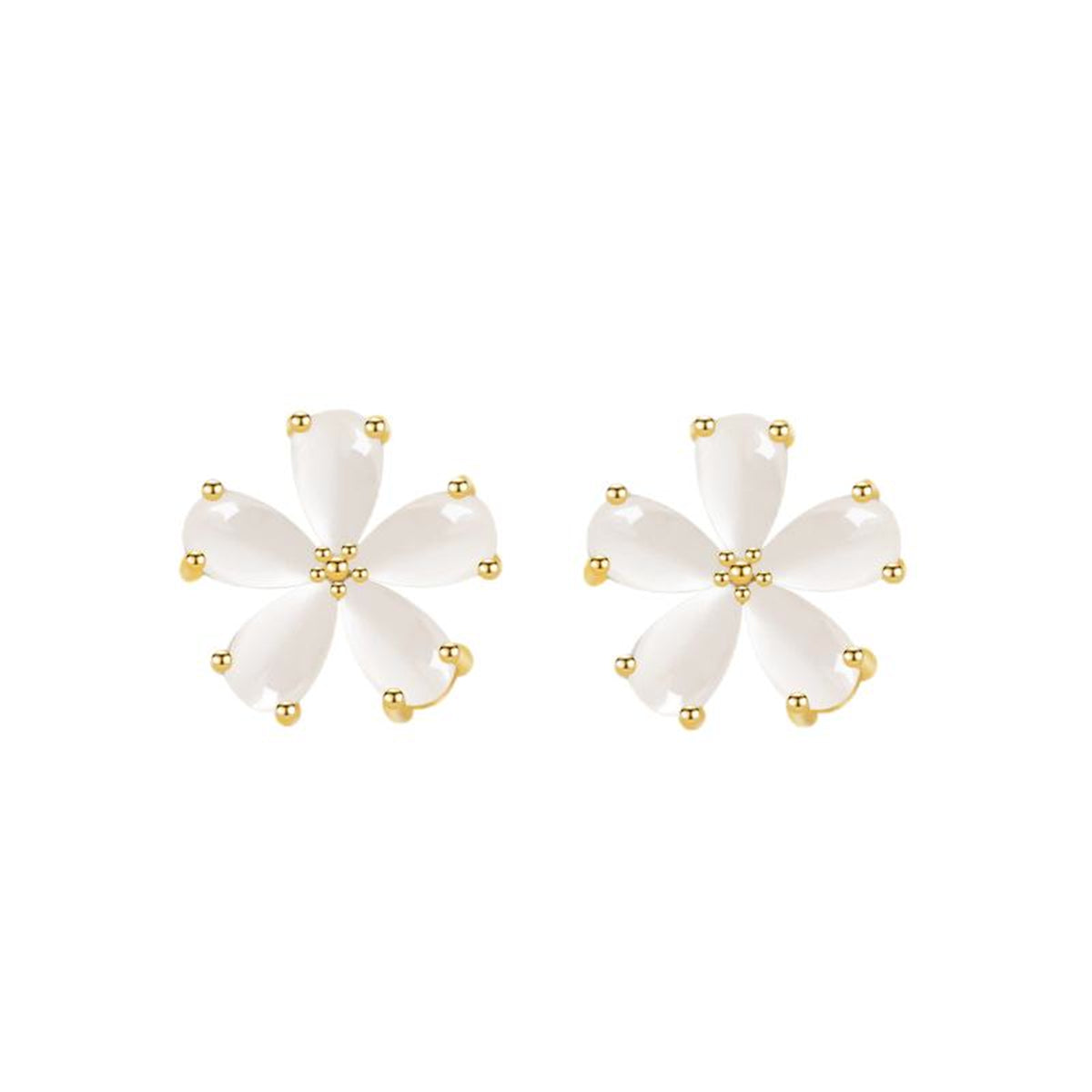 Cats Eye & 18K Gold-Plated Flower Stud Earrings