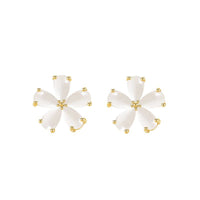 Cats Eye & 18k Gold-Plated Flower Stud Earrings