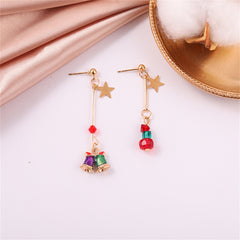 Red Enamel & 18K Gold-Plated Star & Bell Mismatched Drop Earrings